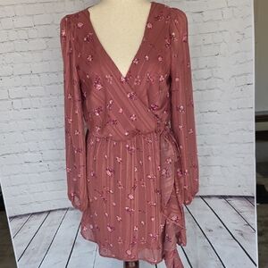 Altar'd State Mauve Floral Lotty Fit & Flare Mini Dress Size M